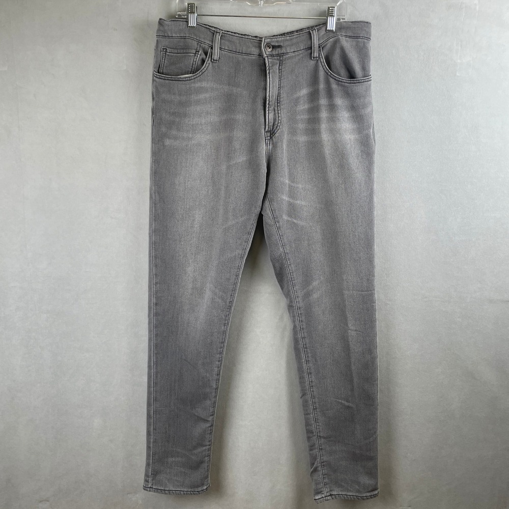 Uniqlo Slim Tapered Jeans Men XL Gray Low Rise Drawstring Everyday Stretch Denim
